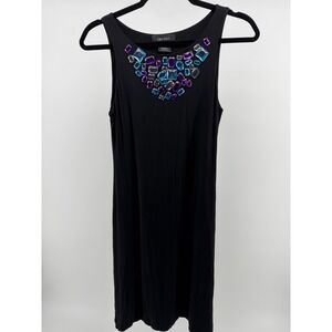 Karen Kane Dress XS Black Sleeveless Jeweled Neckline Shift Cocktail Stretch